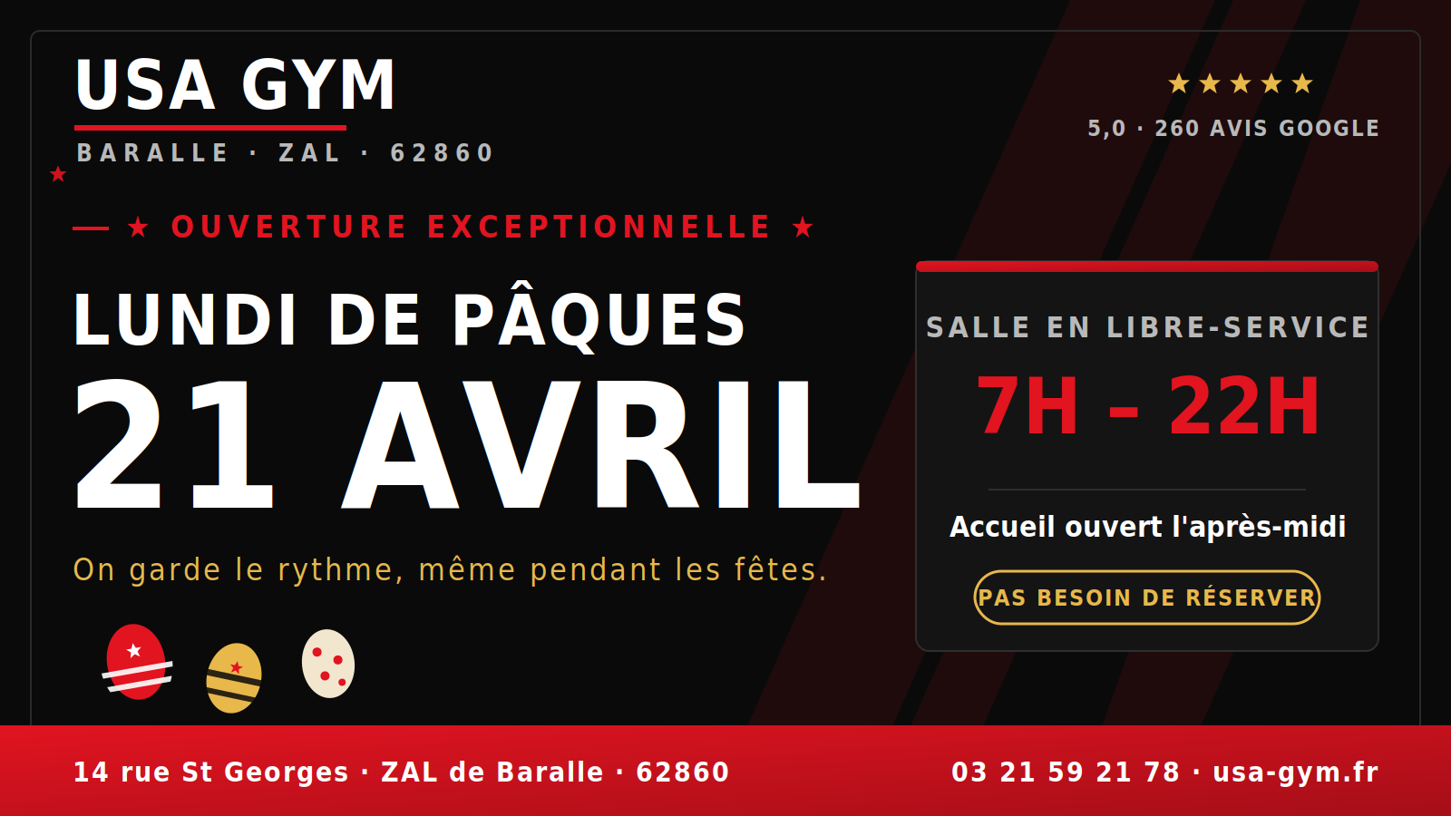 USA GYM reste ouvert ce lundi de Pâques – Entraînez-vous comme d’habitude