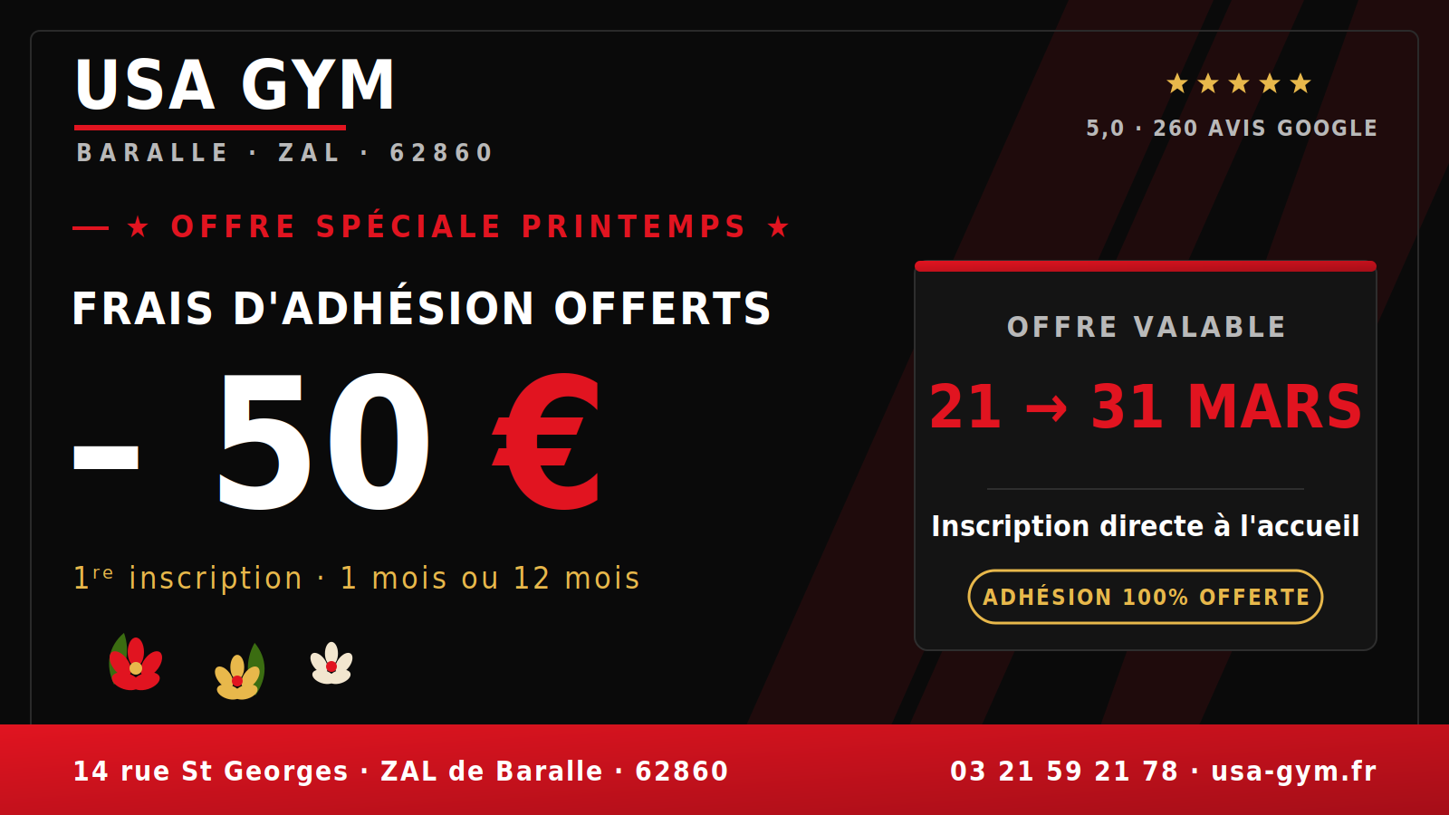 Offre spéciale printemps chez USA Gym : les frais d'adhésion sont offerts du 21 au 31 mars